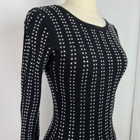 HERA Collection Women's Retro Bodycon Studded Black Dress Long Sleeves Size S - Picture 8 of 16